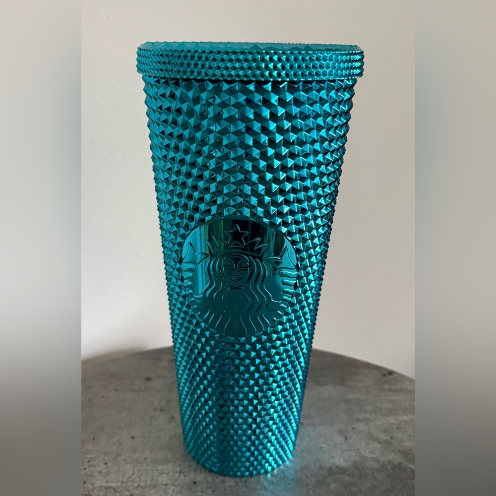 Starbucks Metallic Chrome Teal Blue Bling Studded 24oz Tumbler 2023 Cold Cup